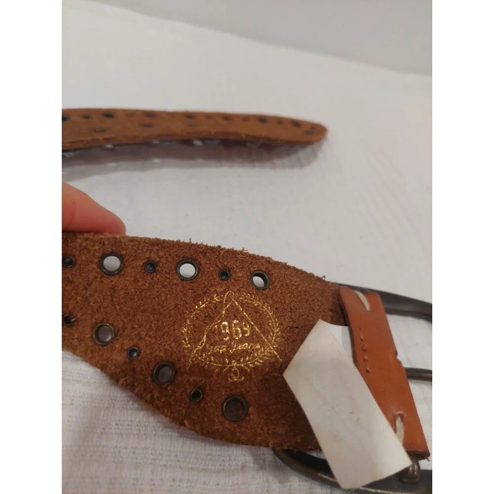 Gap 1969 Studded Rhinestone Leather Belt Massive Buckle Closure Brown Small